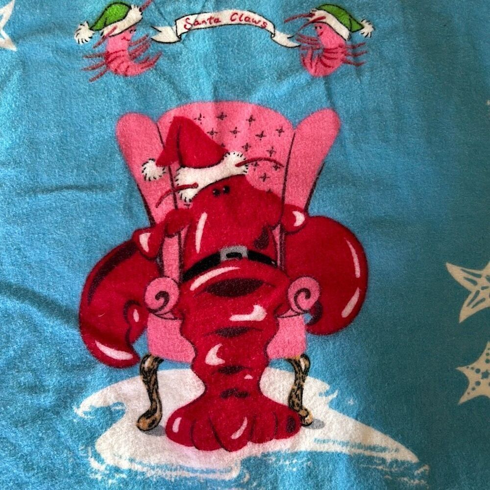 Nick & Nora Santa Claws Flannel Pajama Set Holiday Christmas Lobster Santa Seaho - Picture 9 of 10